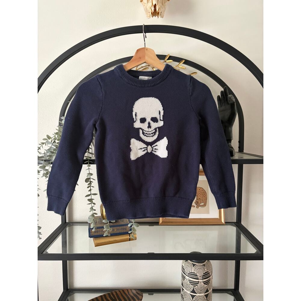 Crewcuts Skull Sweater Boys Size 10 Navy Knit J Crew Halloween Preppy - Picture 1 of 3